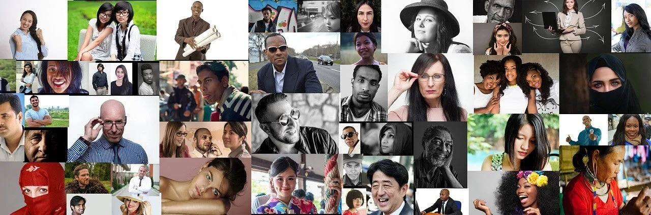 Collage aus vielen verschiedenen Gesichtern